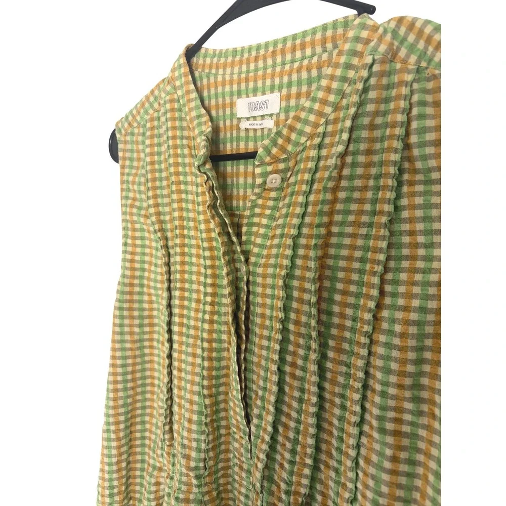 Toast Womens Gingham Plaid Sleeveless Midi Dress Green Mustard Yellow 14
